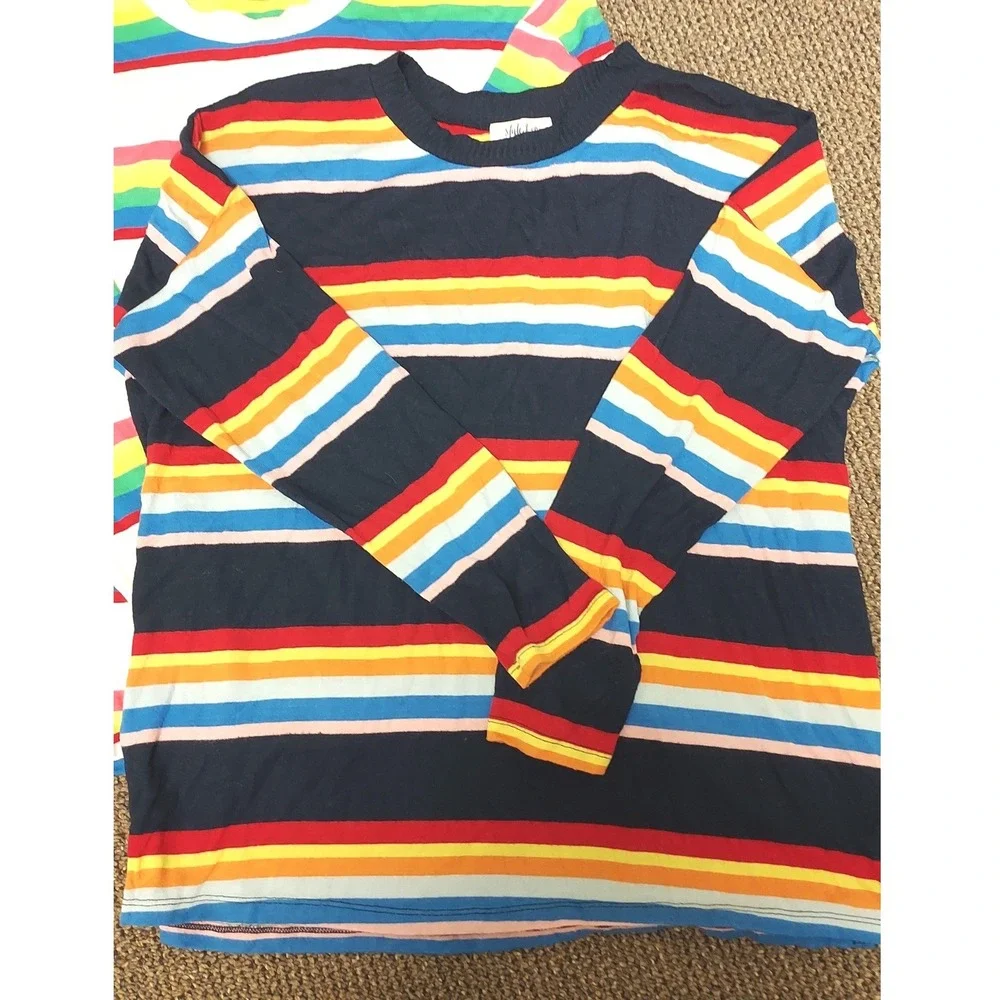 Style & Co Striped Long Sleeve Shirt Womens Medium Multicolor Rainbow Crew Neck - Picture 5 of 7